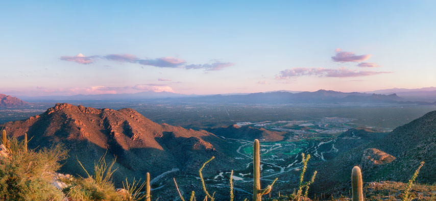 View of golf courses from atop Dove Mountain in Arizona